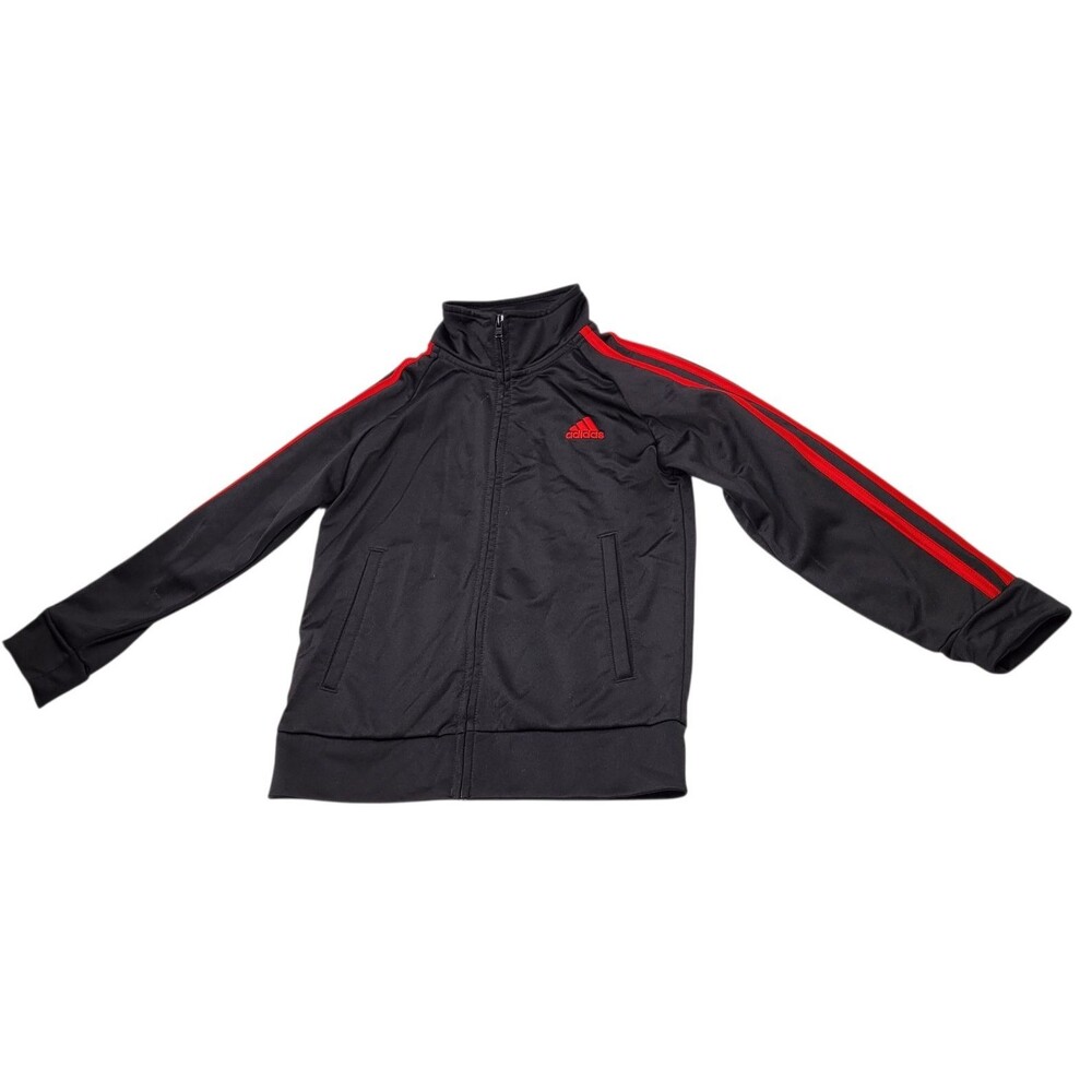 Adidas Toddler Full Zip Track Jacket 3 Red Stripe  Logo Embroidered Black Size 5